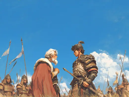 Boy and Grandfather Argue on the Battlefield