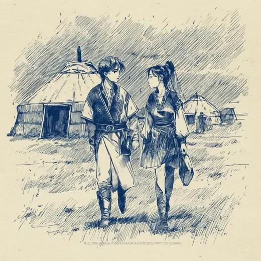 A Young Pair before the Yurt