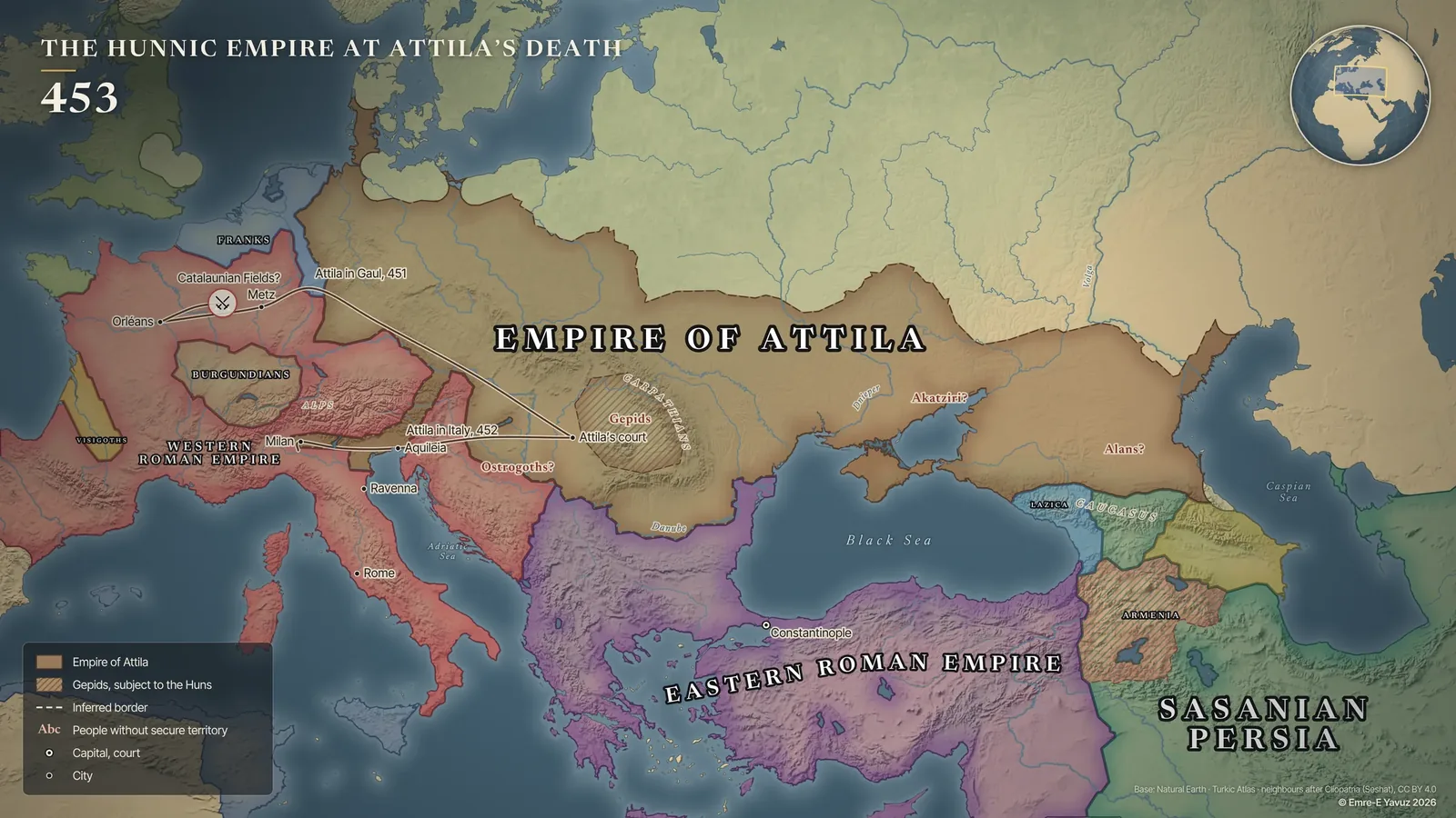The Hunnic Empire at Attila’s death, 453
