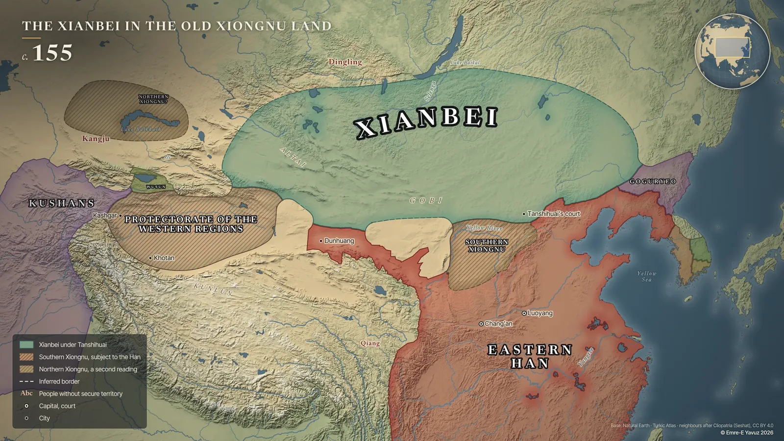 The Xianbei in the old Xiongnu land, c. 155