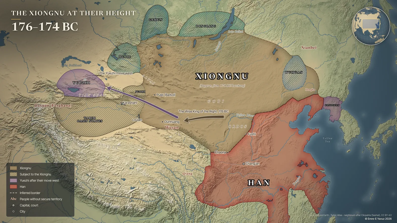 The Xiongnu at their height, 176–174 BC